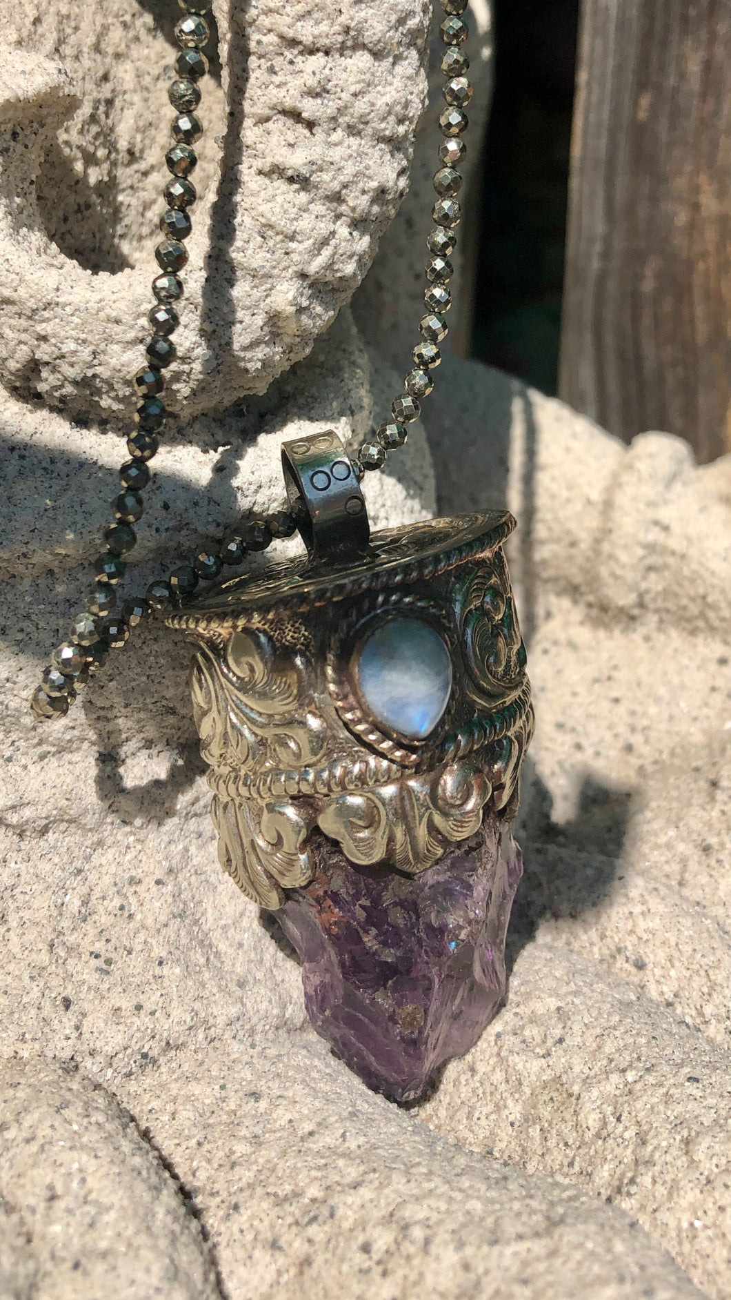 Amethyst and Rainbow Moonstone Statement Necklace