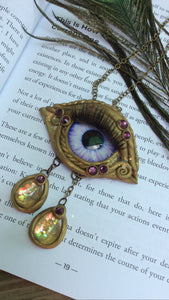 Purple Glass 3RD Eye Talisman Necklaces with Quartz