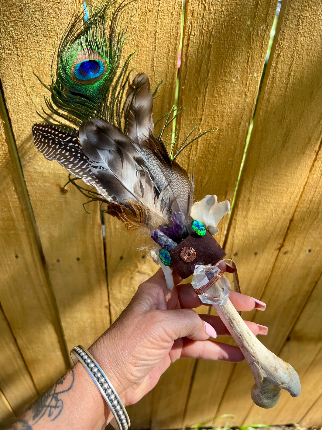 Coyote Bone Amethyst Smudge Fan