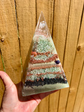 Load image into Gallery viewer, Glow N The Dark Jade Nubian Orgonite Pyramid