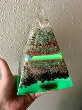 Load image into Gallery viewer, Glow N The Dark Jade Nubian Orgonite Pyramid