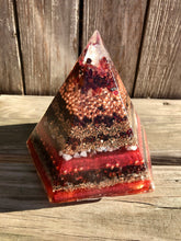 Load image into Gallery viewer, Golden Pentagonal Garnet Orgonite Pyramid
