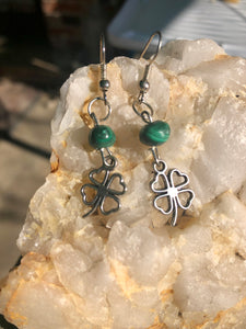 Malachite 4 Leaf Clover Earrings